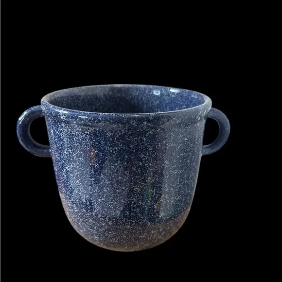 Blue Speckled Ceramic Planter with drain hole in bottom with stopper. (1-P) - Picture 6 of 7